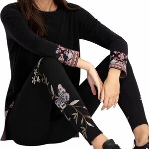 Johnny‎ Was Penelope Women Small Black Embroidered Butterfly Floral Leggings